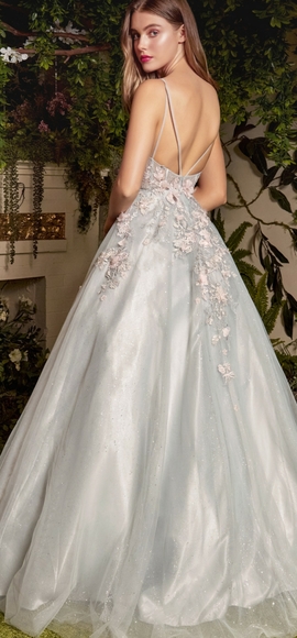 COPY - Sage green colored floral applique formal evening ball gown - Picture 4 of 7